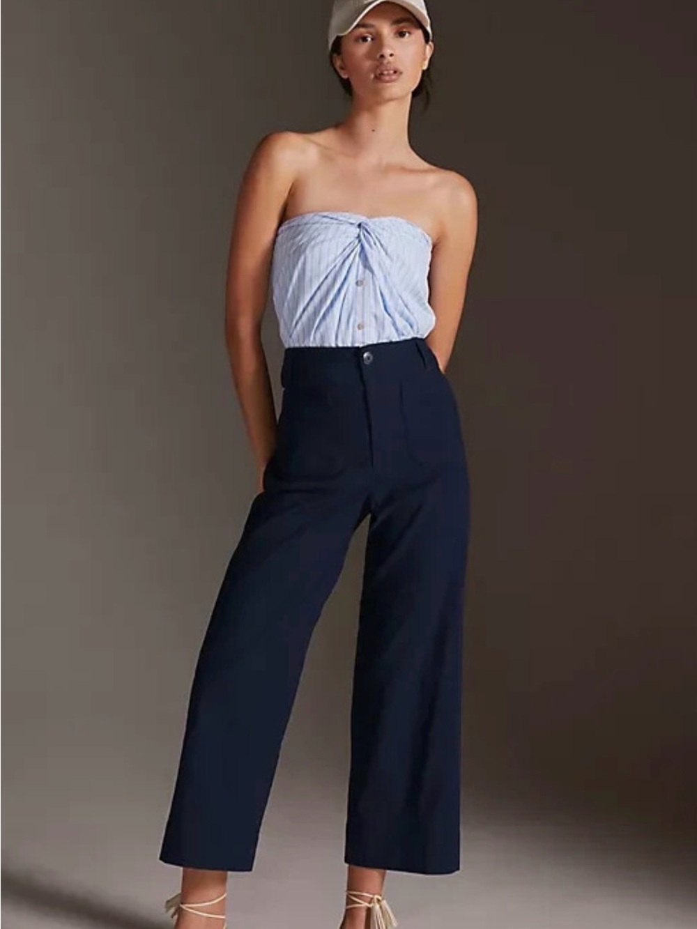 Anthropologie Colette Navy High-Waist Cropped Wide-Leg Pants